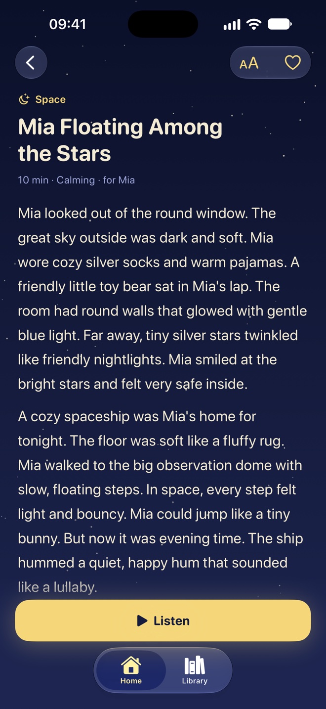 Reading a bedtime story in the app